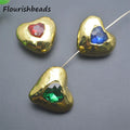 Wholesale Gold Plated Heart Shape Green Red Royal Blue Colorful Stone Beads for DIY Woman Jewelry Bracelet Necklace Making