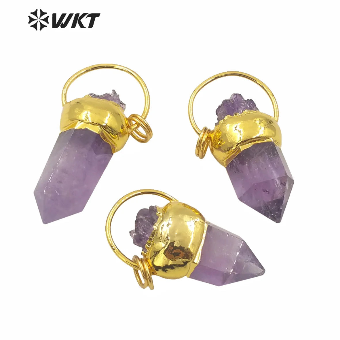 WT-P1572 Wholesale Natural Gold Electroplated Amethyst Spirit Quartz Necklace Pendant Gorgeous Druzy Amethyst Point Pendant