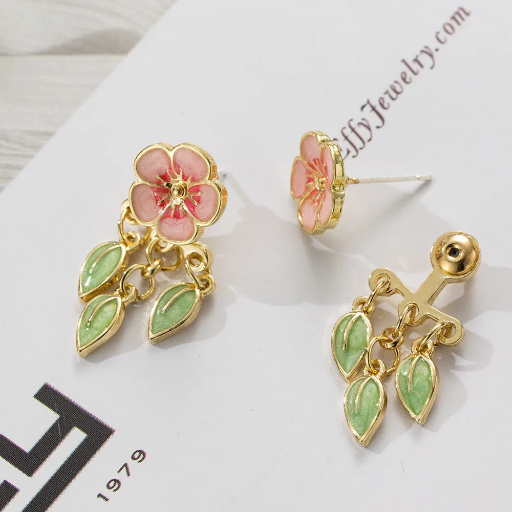 Minimalist S925 Silver Needle Earrings Long Tassel Stud Earrings Enamel Flower Earrings