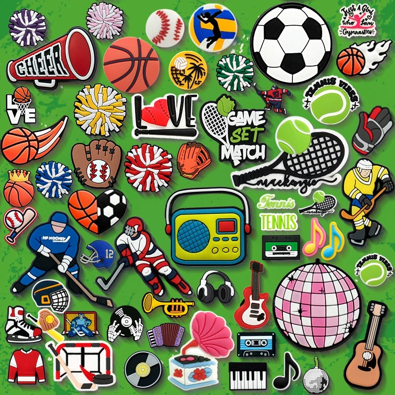 Wholesale 2024 Football Shoe Charm Assorted American Music Sports Basketball Baseball Hockey Tennis Shoe Charms Cheer Custom