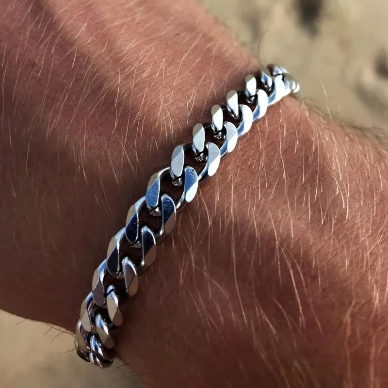 Simple Personality Men's Titanium Steel Bracelet Cross-border Six-sided Grinding Cuban Bracelet