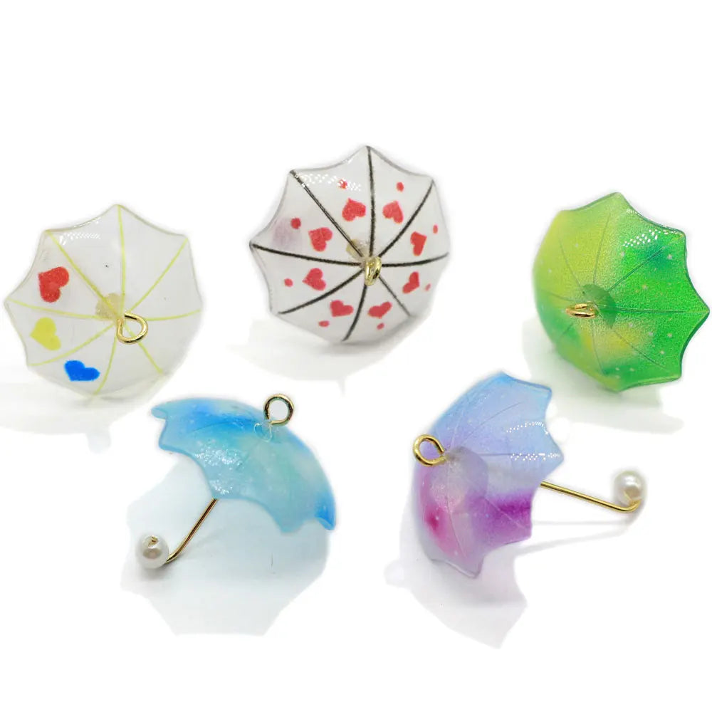 Resin Umbrella Charm in Bulk 20mm Open Bezel Heart Print Umbrella Pendants Tie-dye Bumbershoot Charms