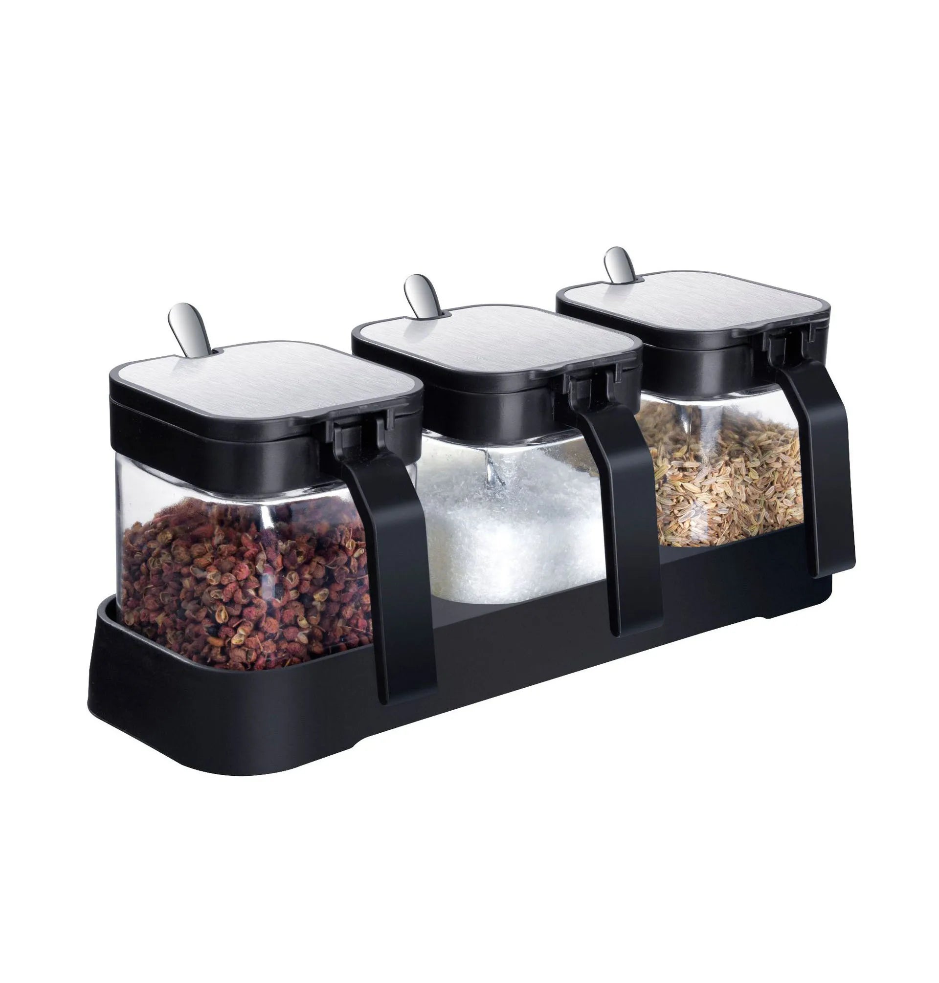Spice Jar Seasoning Rack With Glass Bottles Stainless Steel Spice Holder