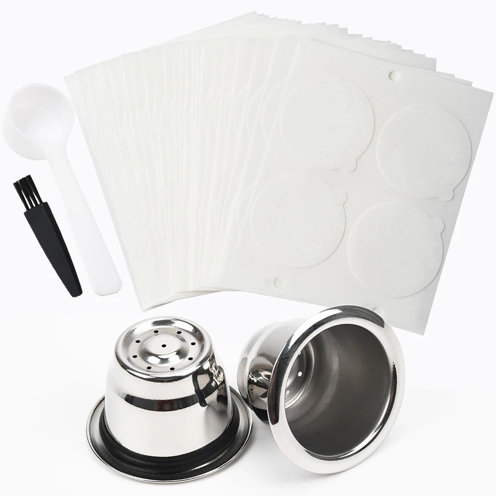 Stainless Steel Refillable Nespresso Coffee Capsules Reusable Pods with Paper Lids Fit for Nespresso Coffee Machines