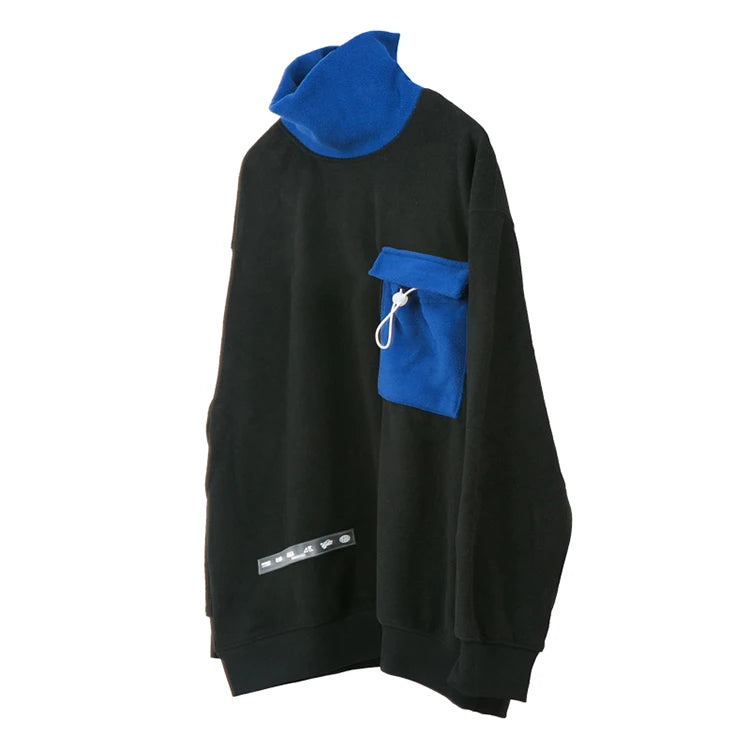OEM Custom Heavyweight Contrast Color Pockets Shoulder Drop High Collar and Thick Fleece Pullover Men's Sweatshirt Casual Wear