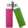 Hot Selling Round Shape Colour 500 ml Insulated Custom Portable Borosilicate Drinking Glass Water Bottle With Neoprene Sleeve