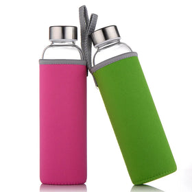 Hot Selling Round Shape Colour 500 ml Insulated Custom Portable Borosilicate Drinking Glass Water Bottle With Neoprene Sleeve