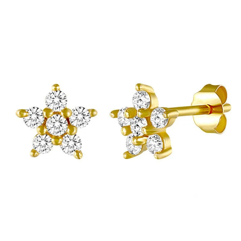 925 Sterling Silver Stud Earring Starfish Five-pointed Star Zircon Fashion Jewelry