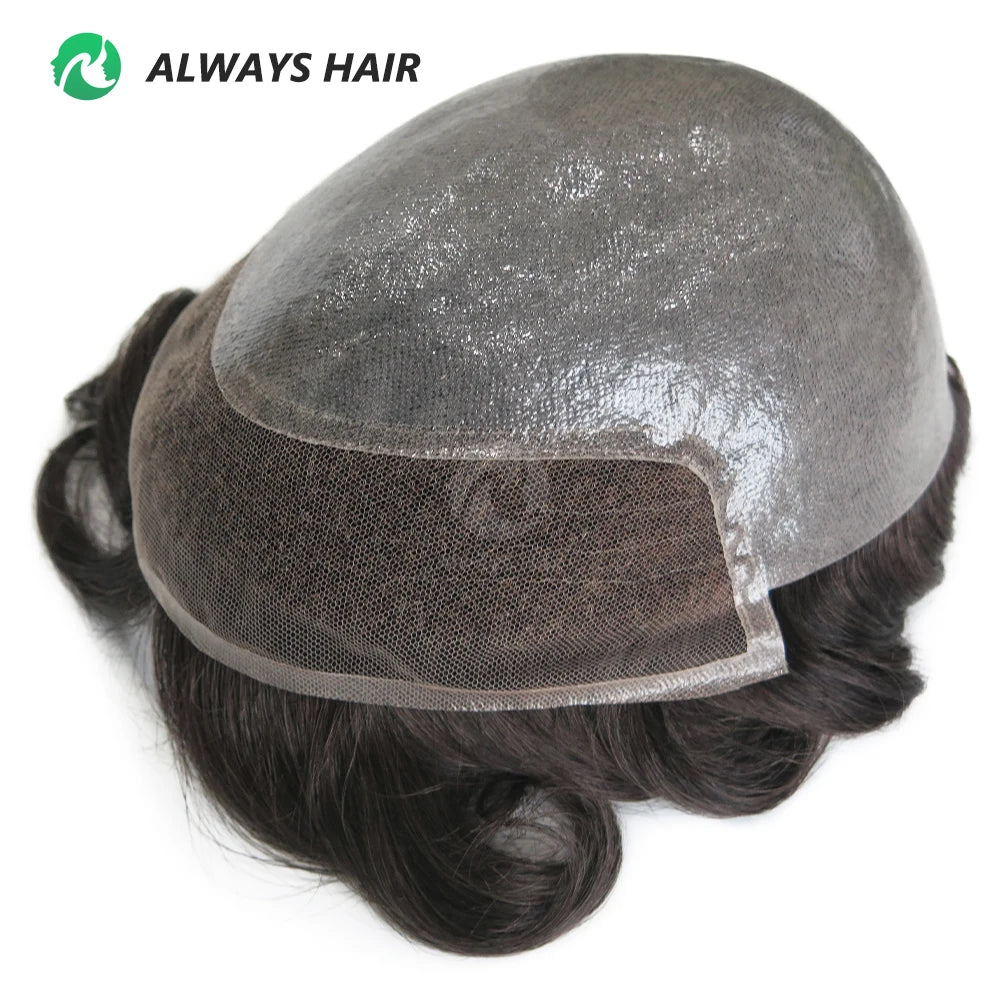 Ominilace 6" French Lace Front Undetectable Hairline Mens Indian Hair Natural Wave 130% Density Non-Remy 34 Colors Toupee