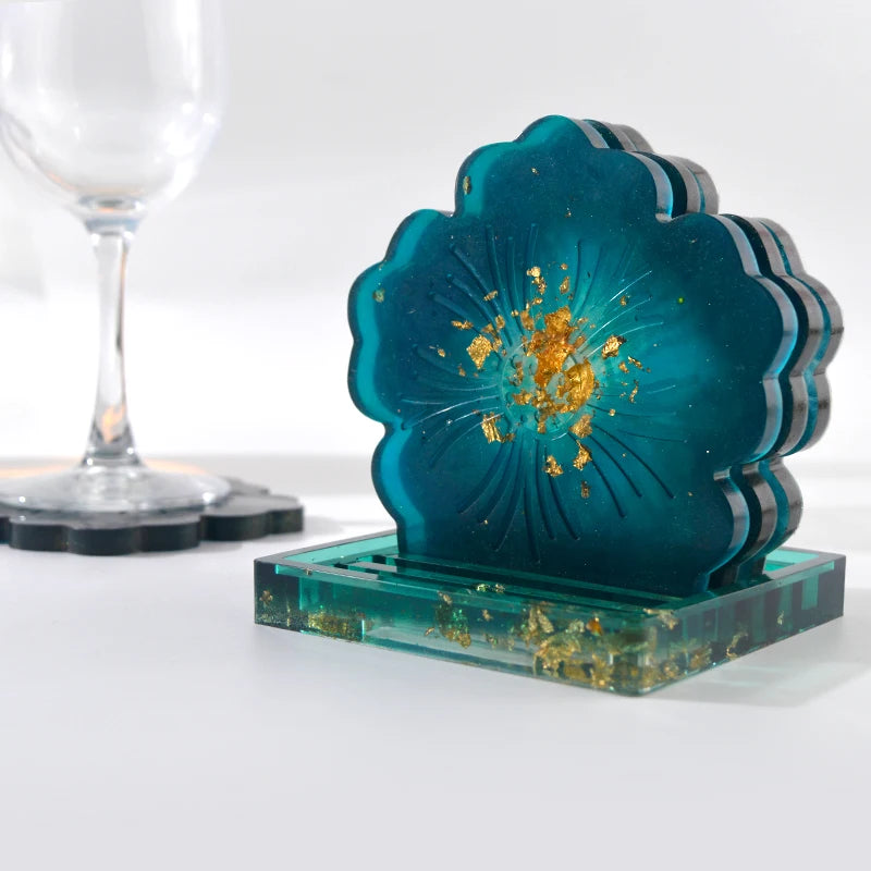 DM189 Round Silicone Coaster Resin Molds Set With Holder Rectangular Cup Mat Coasters Storage Box Resina Mould