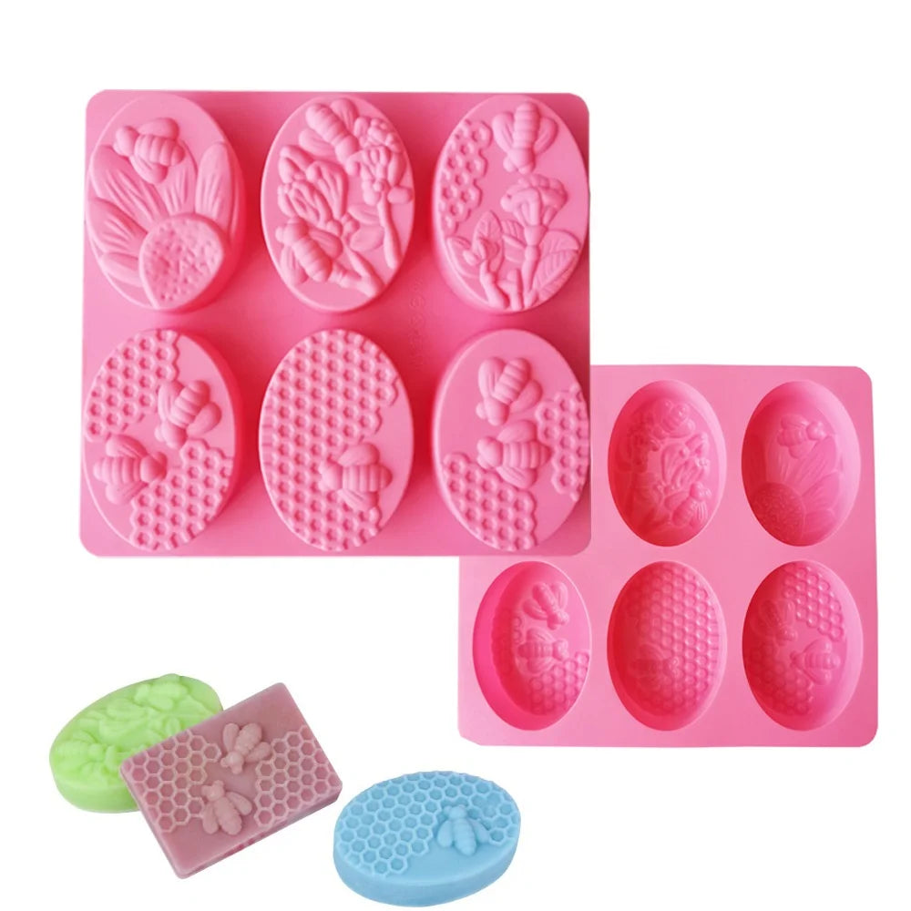 DM326 Handmade 6 Cavity Ellipse Oval Shape Bee Molde De Jabones Cake Baking Tool Silicone Molds for Soap Making