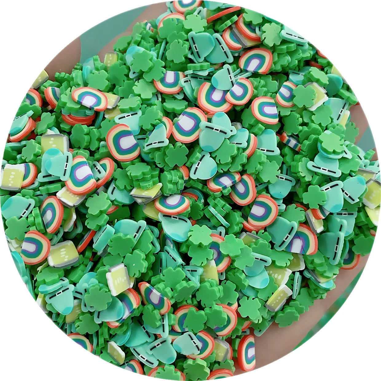 Green Saint Patrick Day Rainbow Hats Four Leaf Clover Clay Slices Mixed Sprinkles Supplies Slime Crafts Filling