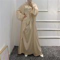 2021 Satin 3pieces Set Modest Satin Kimono Abaya Dubai Fashion Abaya Sets Middle East Islamic Dress