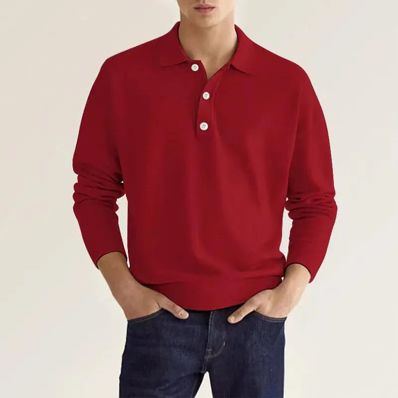 2025 Men's Spring and Autumn Long Sleeve Daily V-Neck Button Solid Color Men's Casual Loose Top