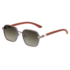 Vintage Blue Faux Wood Grain Temples Men's Sunglasses Square Frame Outdoor & Driving Shades Wholesale Available