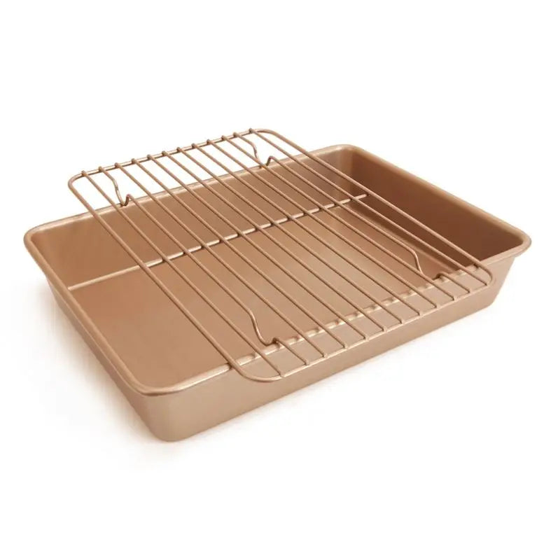 Professional 13 Inch Nonstick Deep Rectangular Roaster Baking Tray Pan With Wire Rack