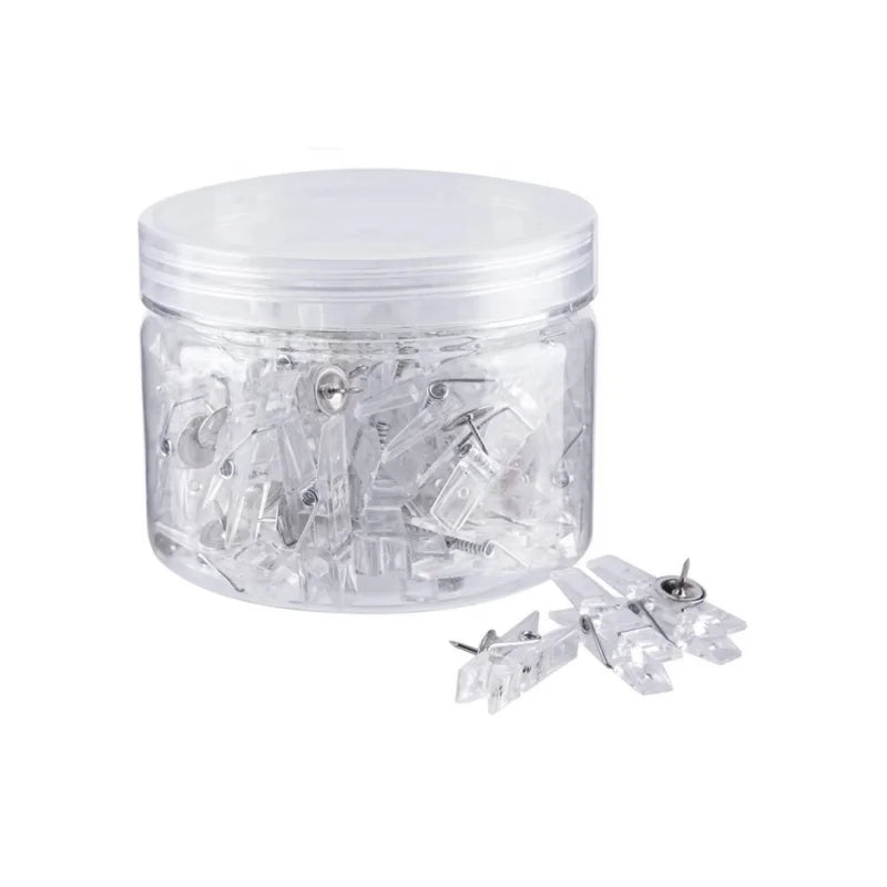 50pcs Mini Transparent Plastic Tacks Thumbtacks Clothespins Decorative Craft Paper Clips for Cork Boards Wall Craft Accessories