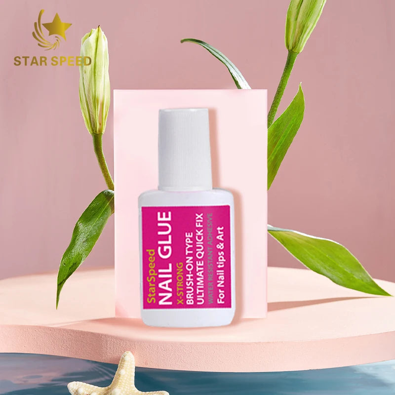 Star Speed Wholesale Hot Sales Super Strong  Long Lasting 15g Pink Nail Glue Gel Fast Drying Nail Bond Glue Brush on Nail Glue