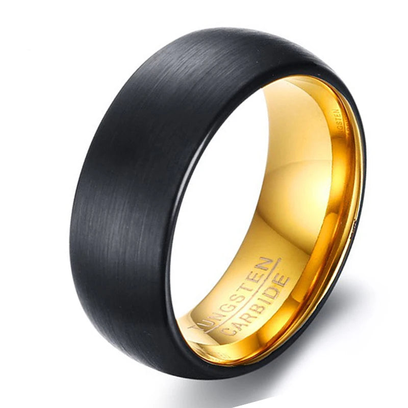 OAHLAN Customized 8mm Black Tungsten Ring Brushed Gold Color Inner Ring Mens Engagement Bands Wholesale