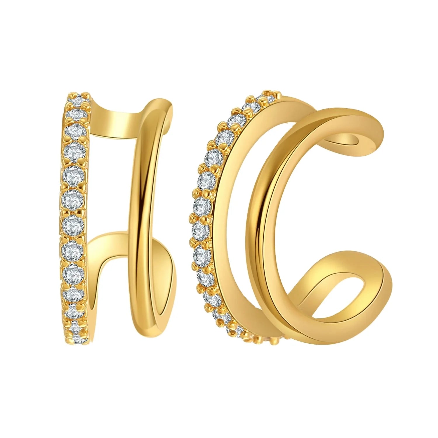 Fashion Geometry Gold Women Bend Clips Earring with Shiny Zircons for Jewelry Gift