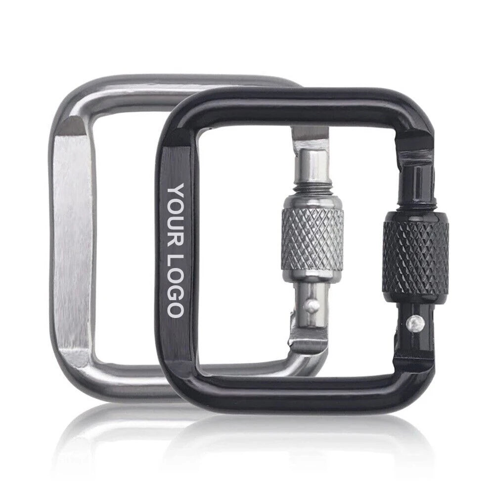 Custom Logo Aluminum Screw Gate Square Locking Carabiner Clip Snap Hook Keychain for Promotional Activities