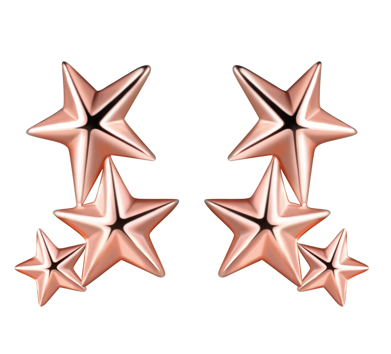 Wholesale Fashion Simple Three Stars Five Pointed Star S925 Sterling Silver Rose Gold Women's Stud Earrings