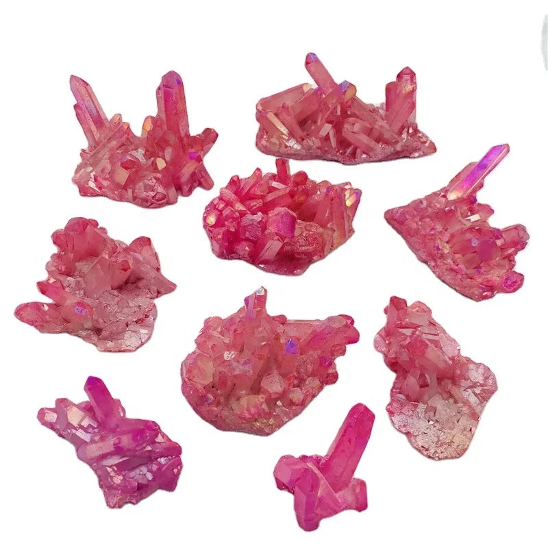 Healing angel aura quartz cluster wholesale natural electroplating pink crystal cluster for decoration