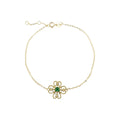 Hot Sale 9K Solid Gold Gemstone Flower Shape Bracelet Chain Link Natural Emerald 9k Real Gold Bracelet Fine Jewelry Wholesale