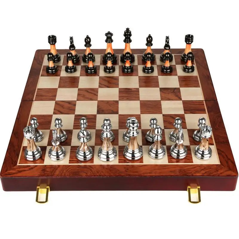 High Grade Wooden Chess Set 8.9mm King Height Chess Pieces 45*45 cm Folding Chessboard with Wooden Chessmen