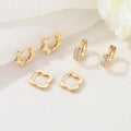 Wholesale Fashion Jewelry Micro Pave CZ 14K Gold Plated Star Four Leaf Clover Shape Huggie Hoop Earrings