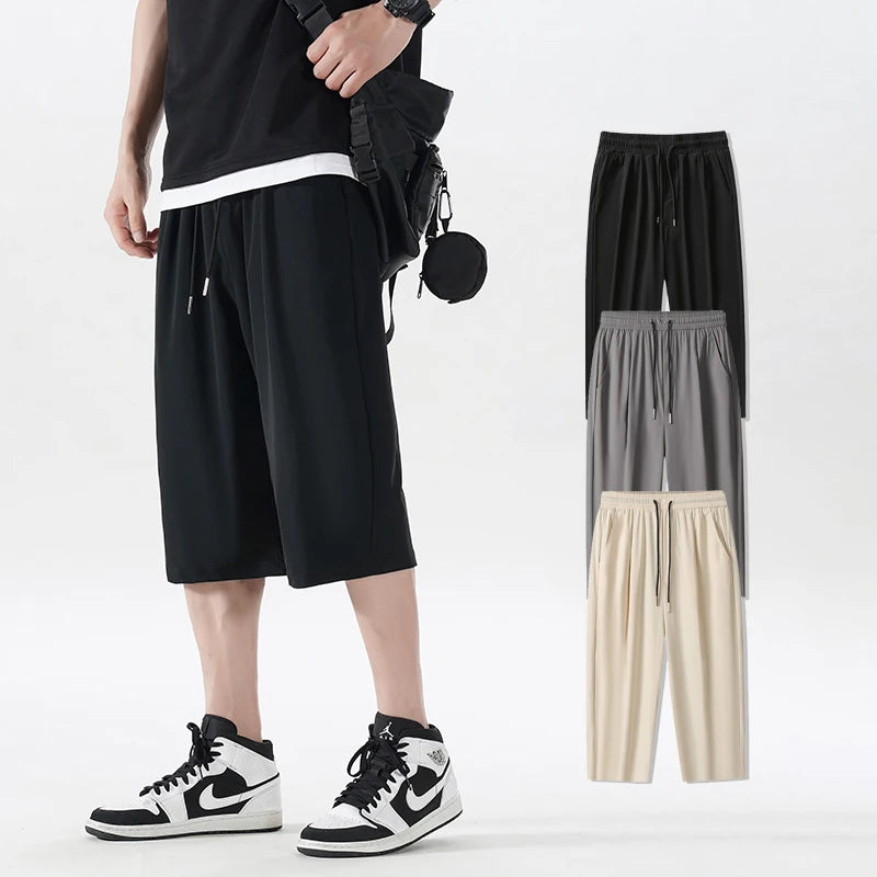 Men's Long Shorts Below Knee 3/4 Summer Drawstring Capri Pants Custom Logo Cool Light Weight Breathable Capri Pants