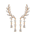 Flash Diamond Pop Leaf Leaf Tassel  White Crystal Drop Stud Earrings