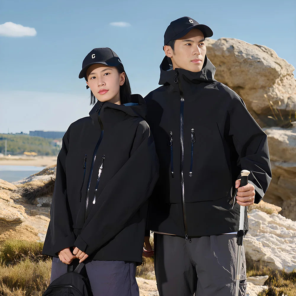 Unisex Customized 3-Layer Hard Shell Windbreaker Jacket Outdoor Stand Collar With Waterproof Zipper Windproof Plus Size Adults