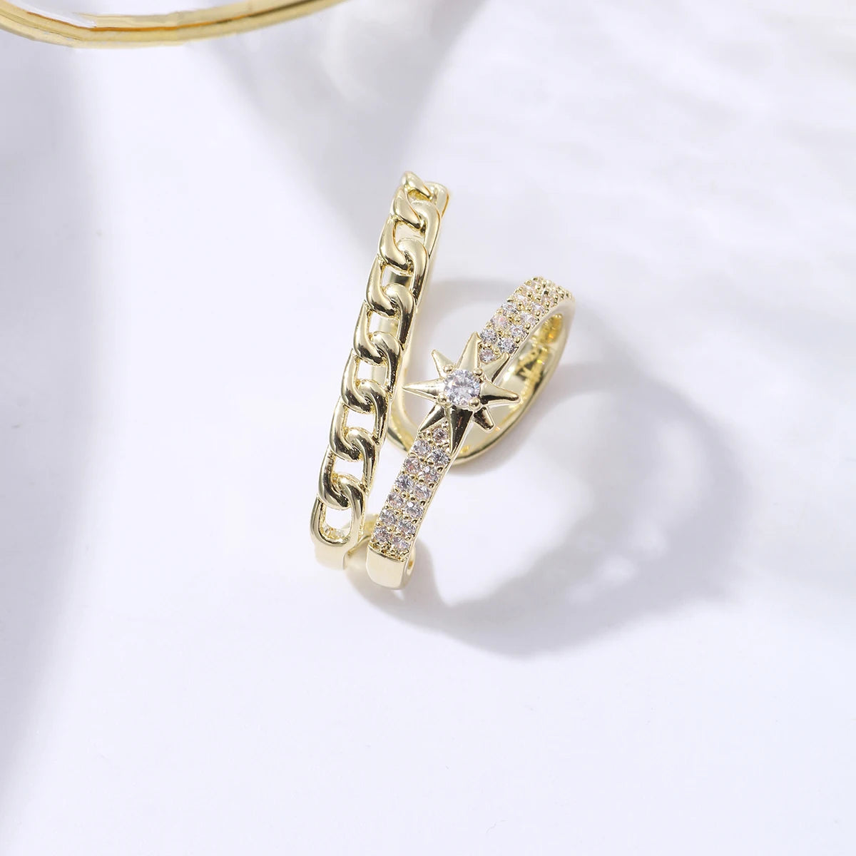 Vintage Style Quadrangle Star Inset Zircon Ear Bone Clip Earrings Fashionable Tempered for Women Party Gift