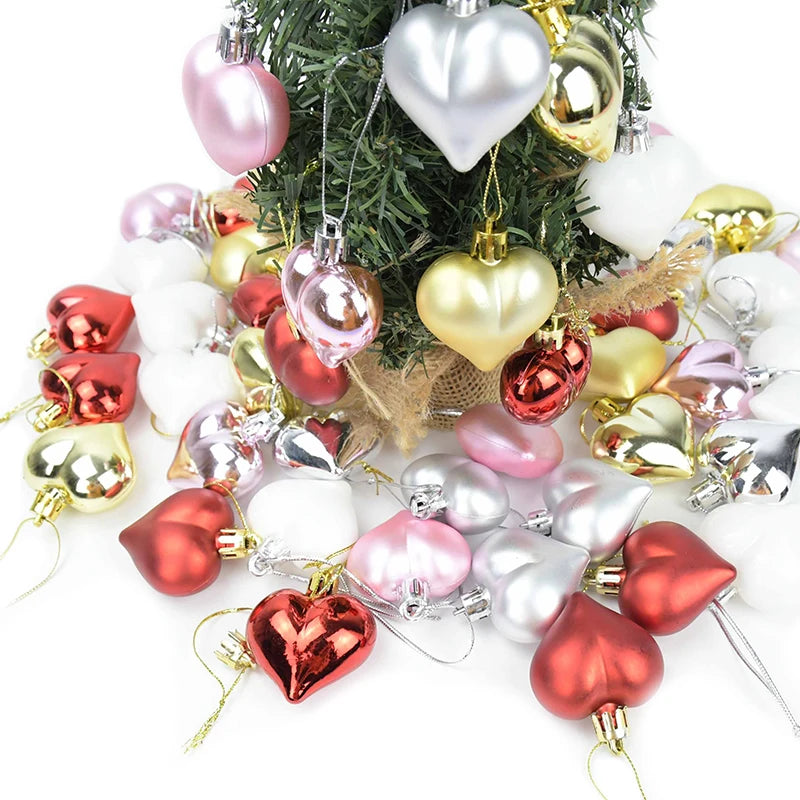 12PCS Plastic Heart 4.5CM Christmas Ornament Tree Decoration Christmas Ball Decorative for Home Hanging Wedding Heart Shape Ball