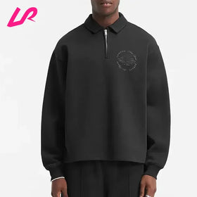 Wholesale Custom Logo Print Cotton Fleece Winter Quarter Zip Mock Neck Loose Fit Men's Oversized Windproof Workout Sweatshirt