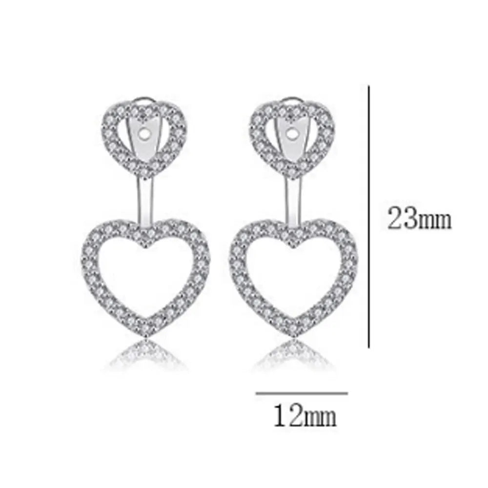 Korean Brass With Silver Plated Geometric Metal Ring Heart Dangle Drop Earrings Women Popular