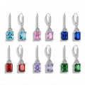 Wholesale Genuine 925 Silver Radiant Cut Drop Earrings Rhodium Plated Colorful Zircon Jewelry