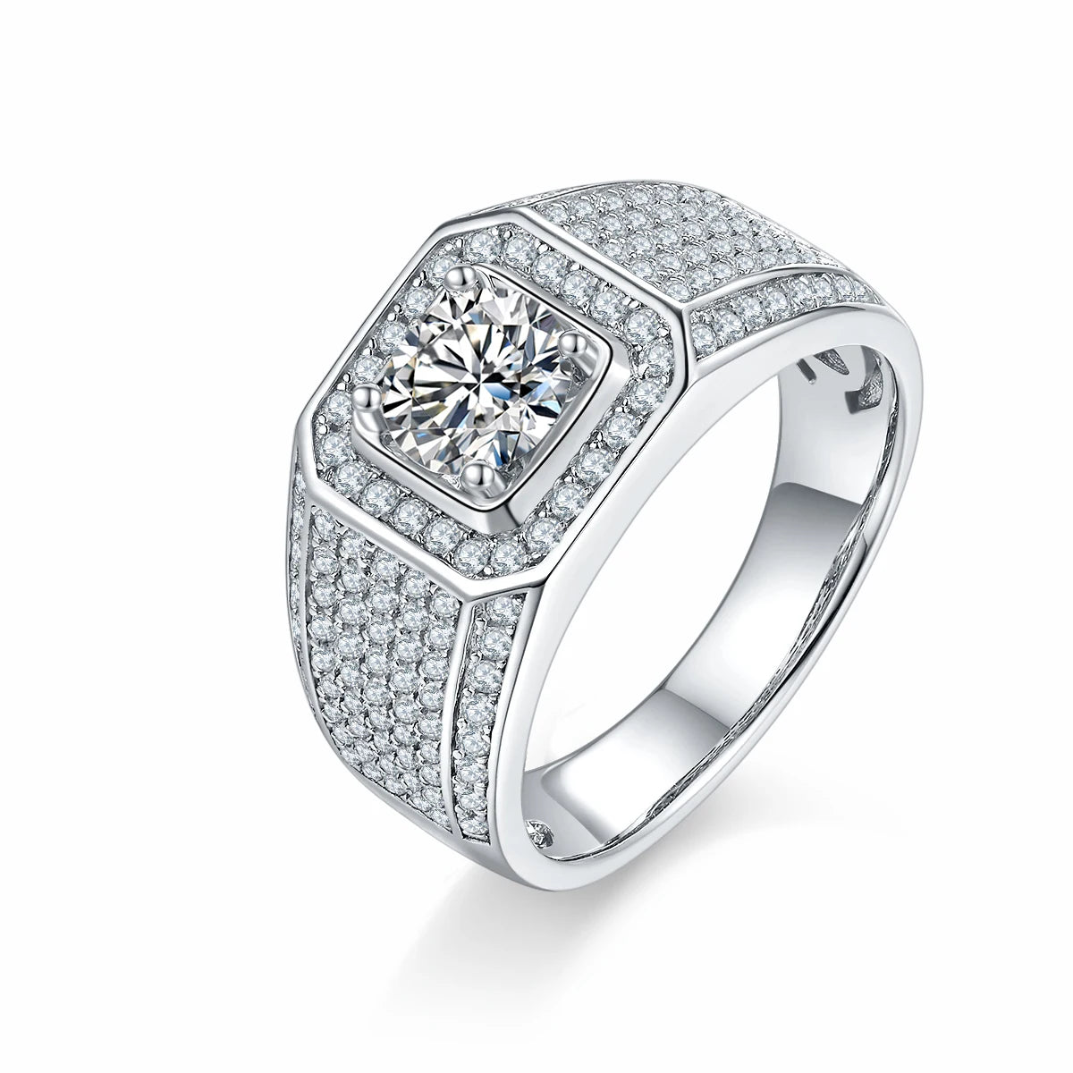 New Luxury D Color Brilliant Cut Moissanite 925 Sterling Silver Mens VVS Moissanite Engagement Ring