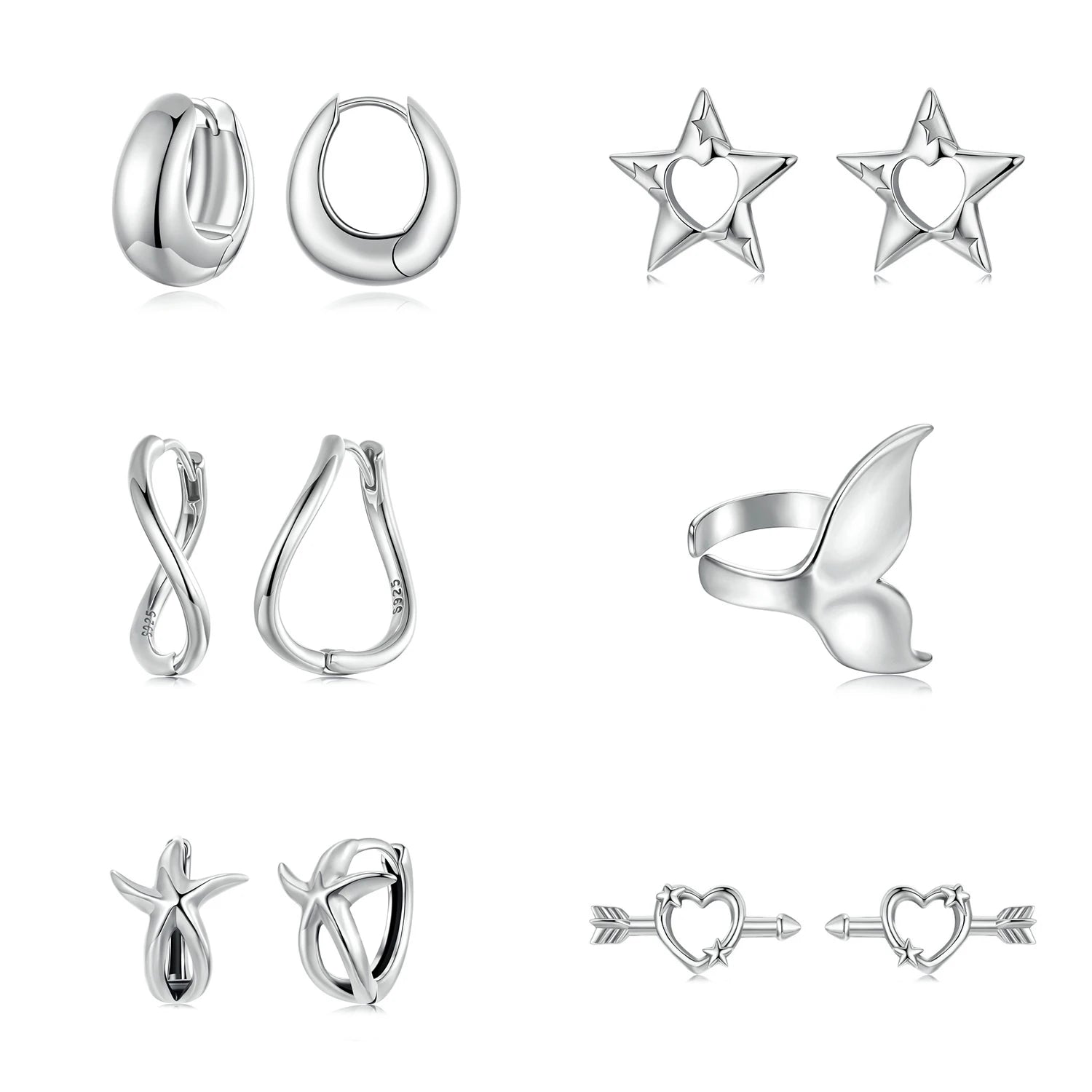 Solid 925 Sterling Silver Starfish Hoop Earrings Rhodium Plated Small Huggie Beach Earrings Zircon Main Stone for Women Teens