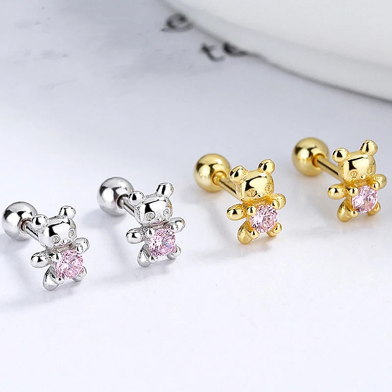 Exquisite Fashion Cute Style 18K Gold Plated Sterling Silver Bear Hoop Earrings for Party and Gift