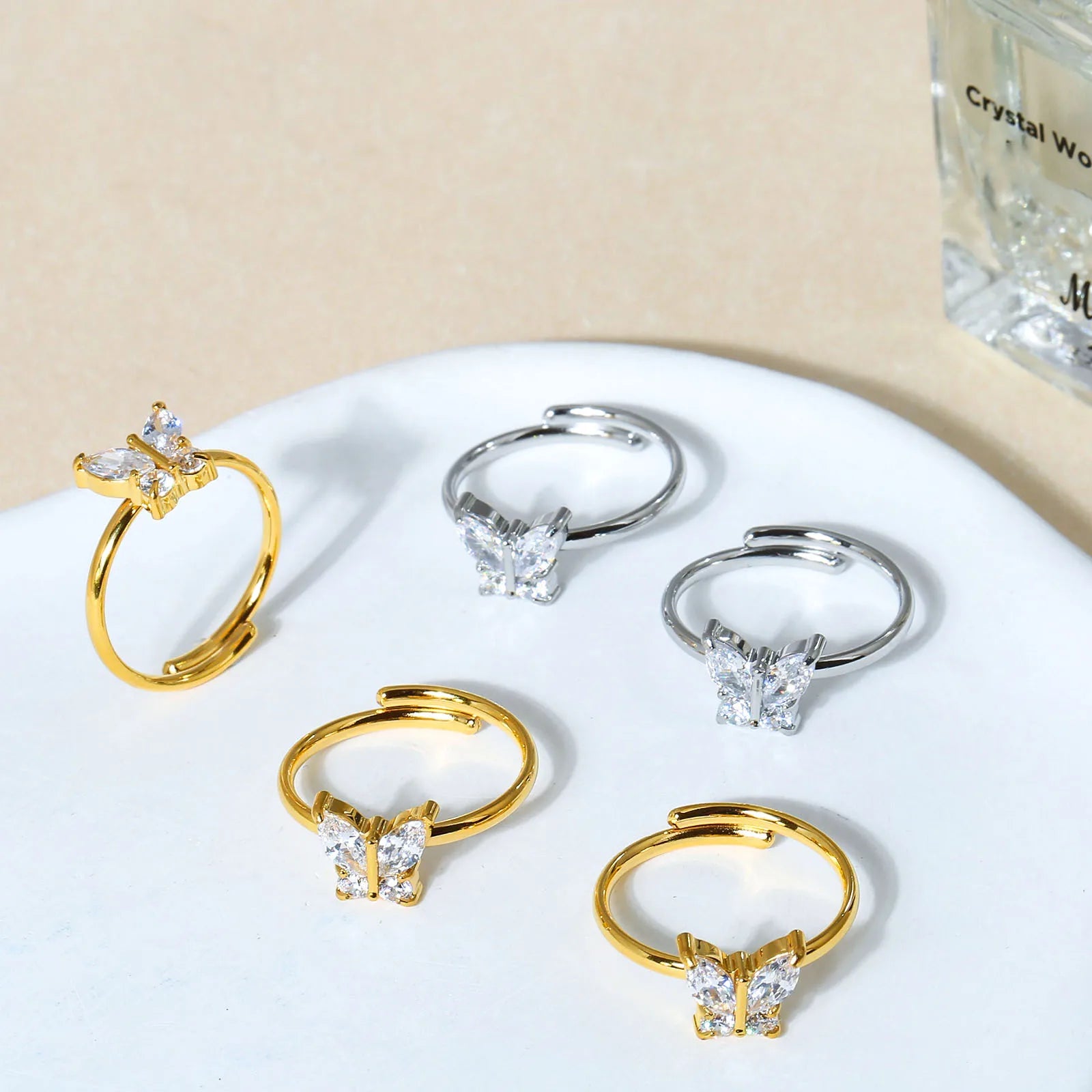 New Stainless Steel butterfly Zircon Ring Fashion Open Adjustable Ring Jewelry Gift for Women