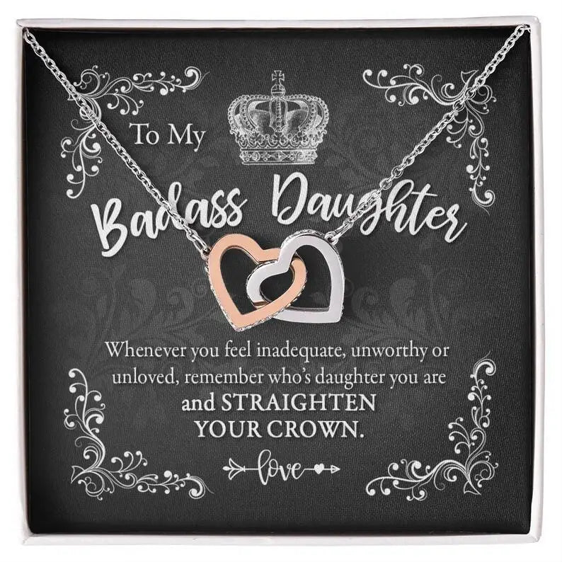 SC Popular Korean Choker Family Heart Necklace Gift Trendy Chain Zircon Necklace to My Badass Daughter Necklace for Daughter