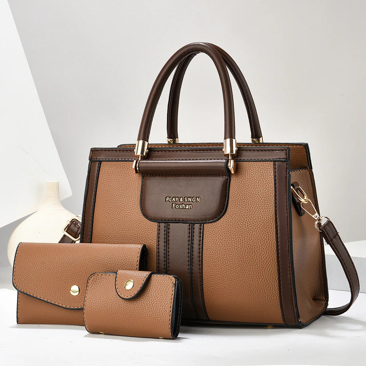 2024 PU Leather 3 Pieces Bags Set Ladies Shoulder Bags Luxury Designer Women's Handbags With a Wallet