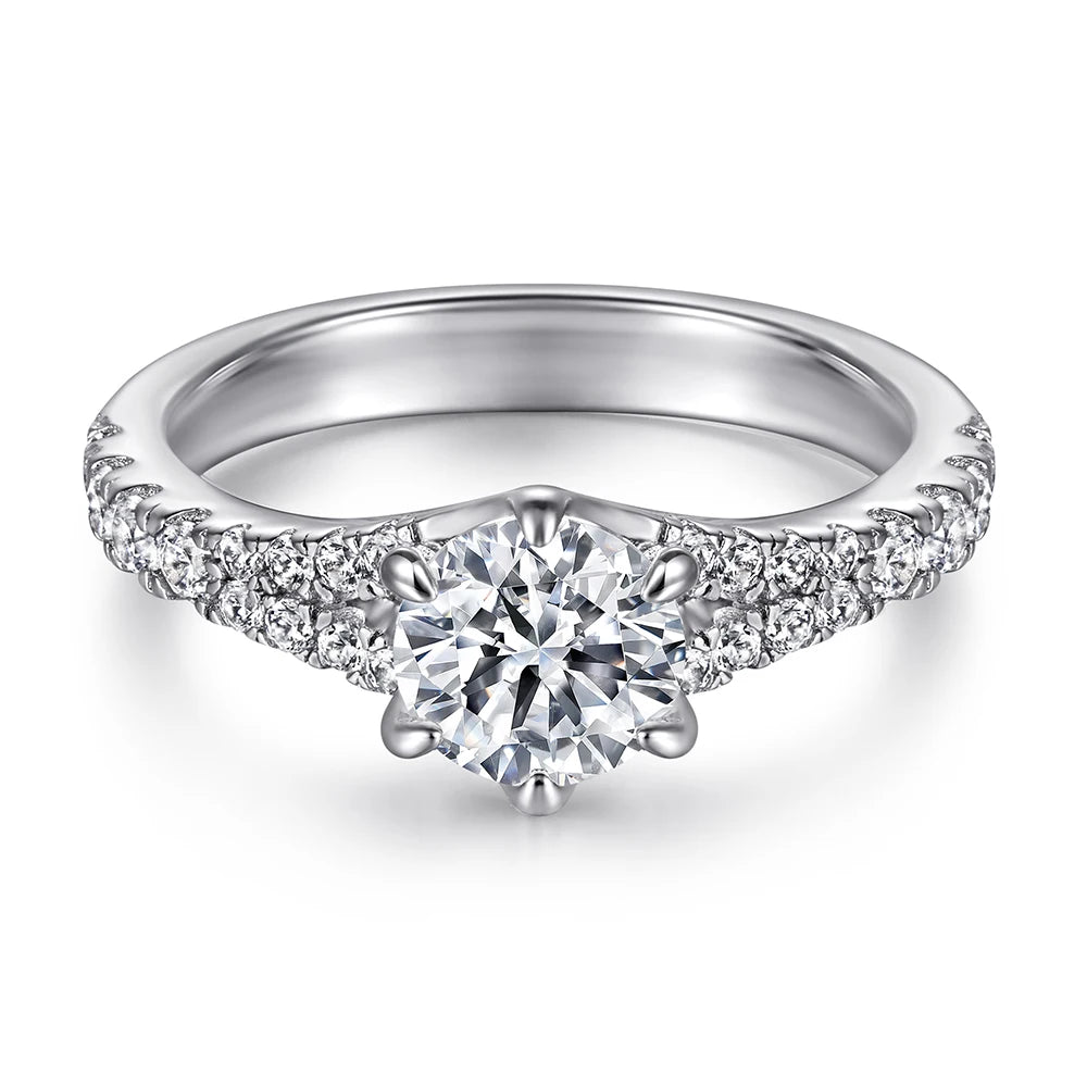 Classic Micro Setting Round Cut Prong Setting Non Fading Real Silver Engagement Wedding Rings