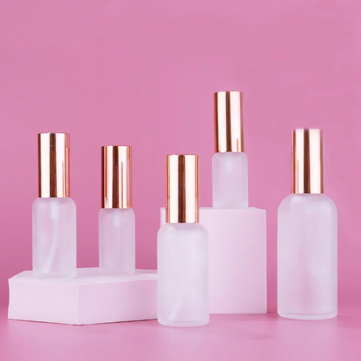 Perfume Packaging Empty Round Rose Gold Screw Top Lid 5ml 10ml 15ml 20ml 50ml 100ml Frosted Glass Spray Bottle 30ml