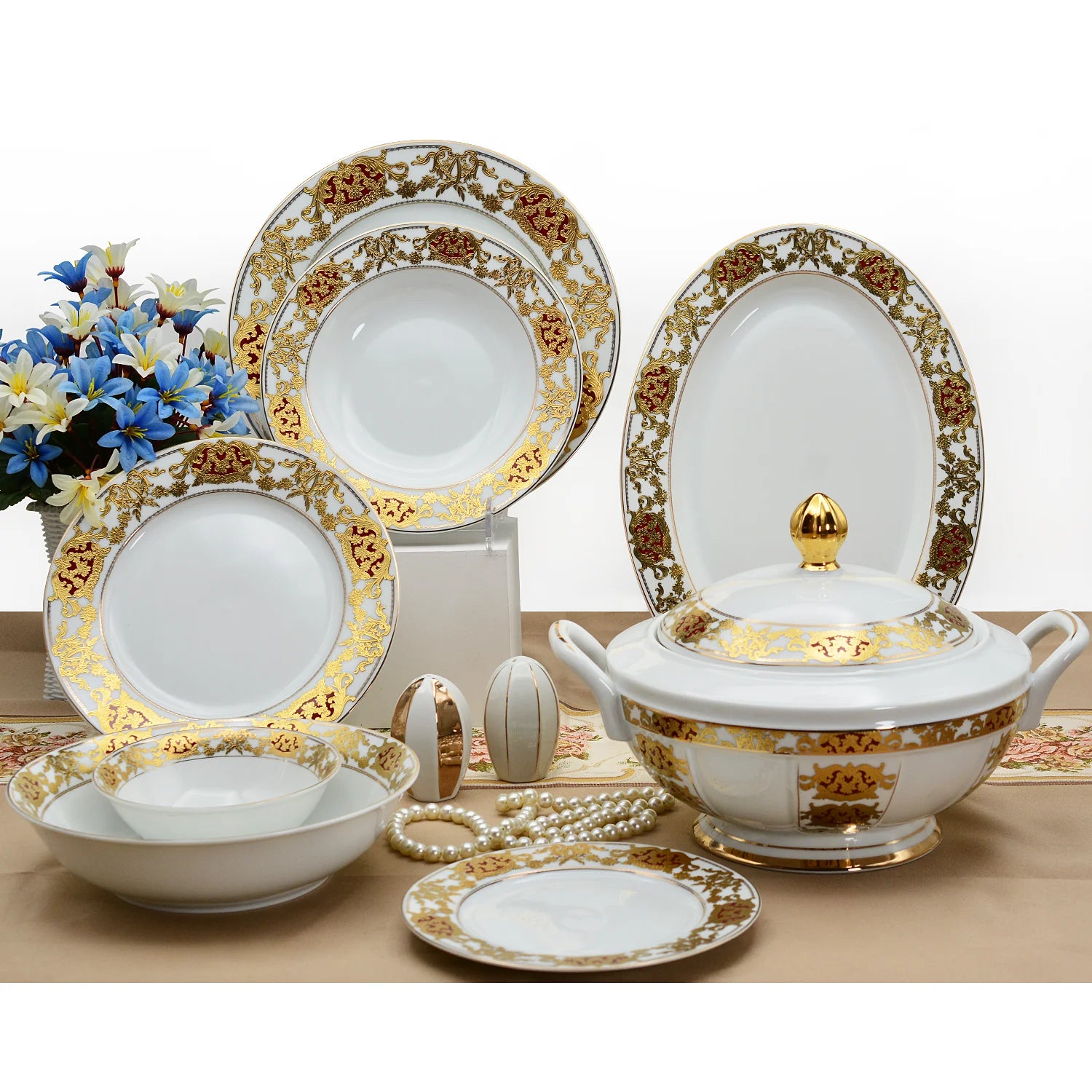 98pcs Royal GOLD Design Customized  Bone China Dinner Sets Dinnerware Set Luxury for Wedding Party Home Hotel Restaurant