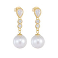 Fashion Jewelry 925 Sterling Silver Earrings Round Pearl Pendant Water Drop Diamond Gold Plated Stud Earrings for Women