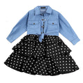 Summer Girls Clothes Fashion Children's Clothes Short Sleeve Denim Jacket +Polka Dot Tutu Dress 2 Pcs Suit Kids Girls 3-12 Years