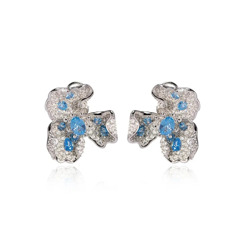 Aimgal Stereo Flower Stud Earrings 5A Zircon Inlaid 18K Gold-Plated 925 Silver Trendy Luxury Fine Jewelry
